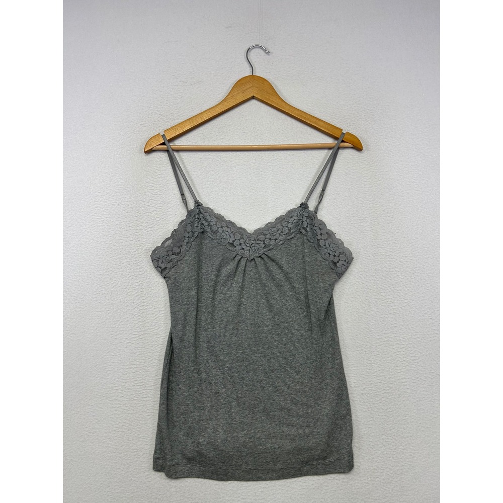 Coquette Balletcore Worthington Womens Large Gray Lace Trim Ribbed Cami Tank Top
